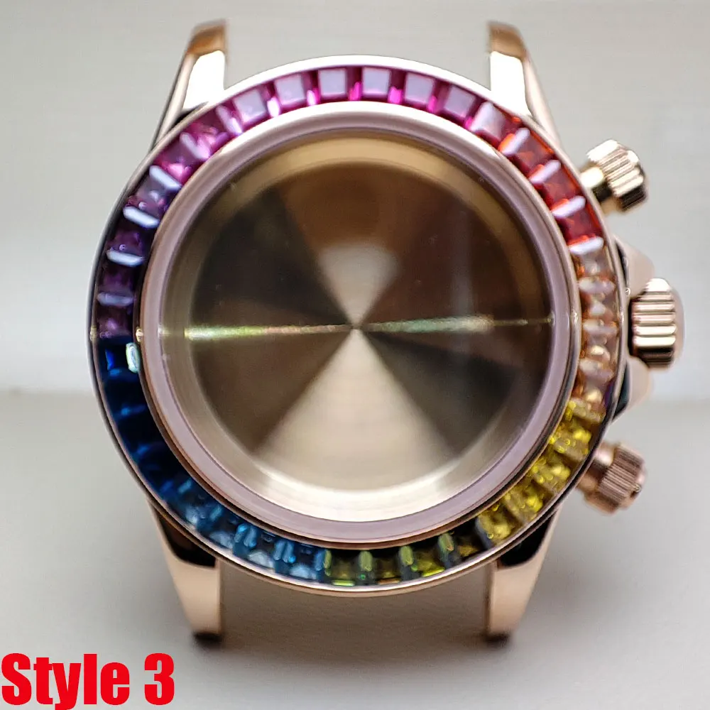 VK63 حركة حالة 39 مللي متر الرجال تعديل قوس قزح حلقة كوارتز ساعة توقيت ساعة إلكترونية مضيئة حاوية من الفولاذ المقاوم للصدأ