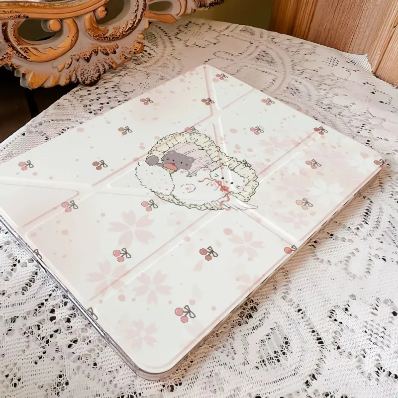 Floral Kitten Clear Case for iPad A16 11th 10th 10.2 9.7 10.5 Pro 11 12.9 13 Air 11 13 5 4 Mini 6 7Case with Pencil Slot Holder