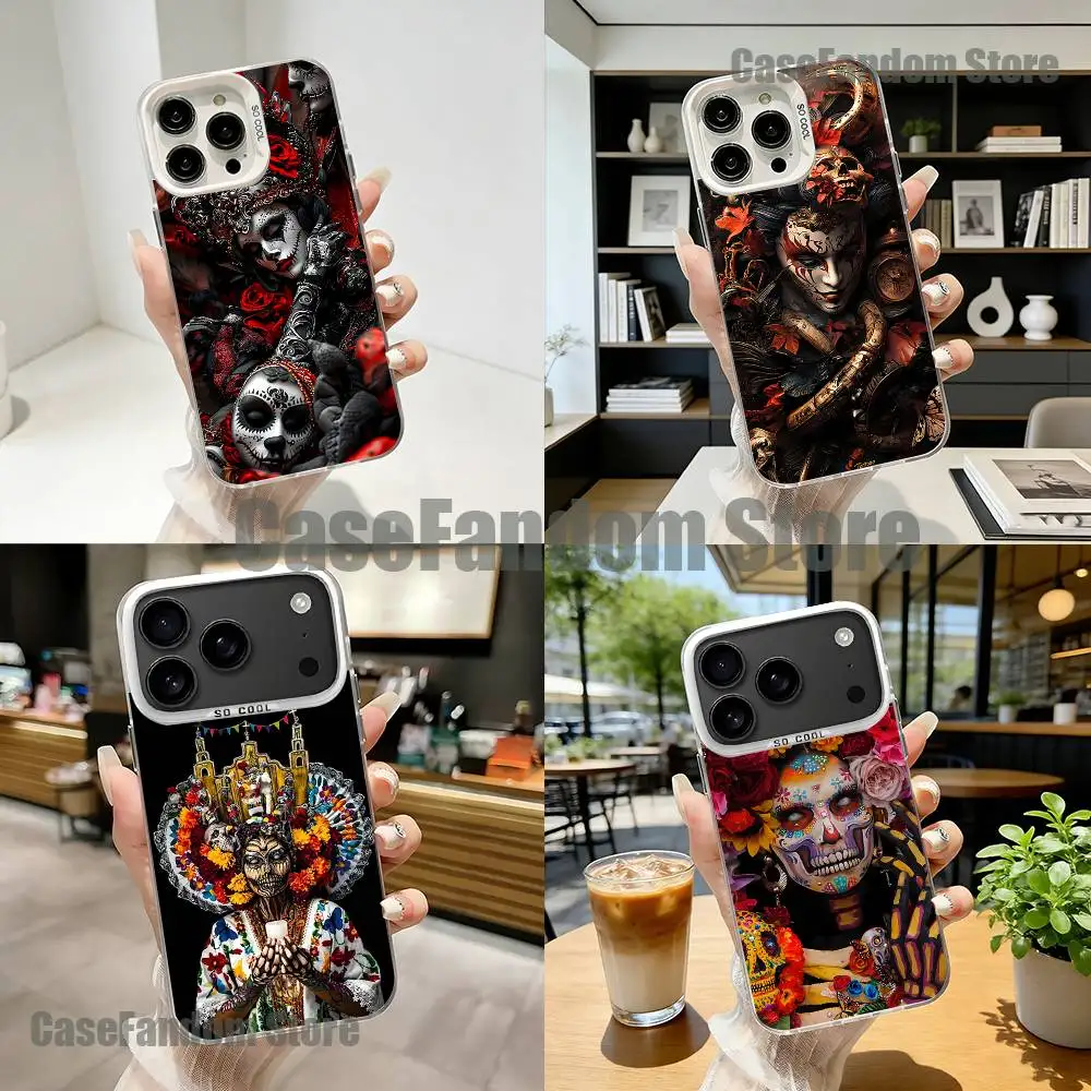 

The Dead Mexican Catrina Skull Phone Case For iPhone 17,16,15,14,13,12,11,Pro,XS,Max,Plus,Mini White Matte Shockproof Cover