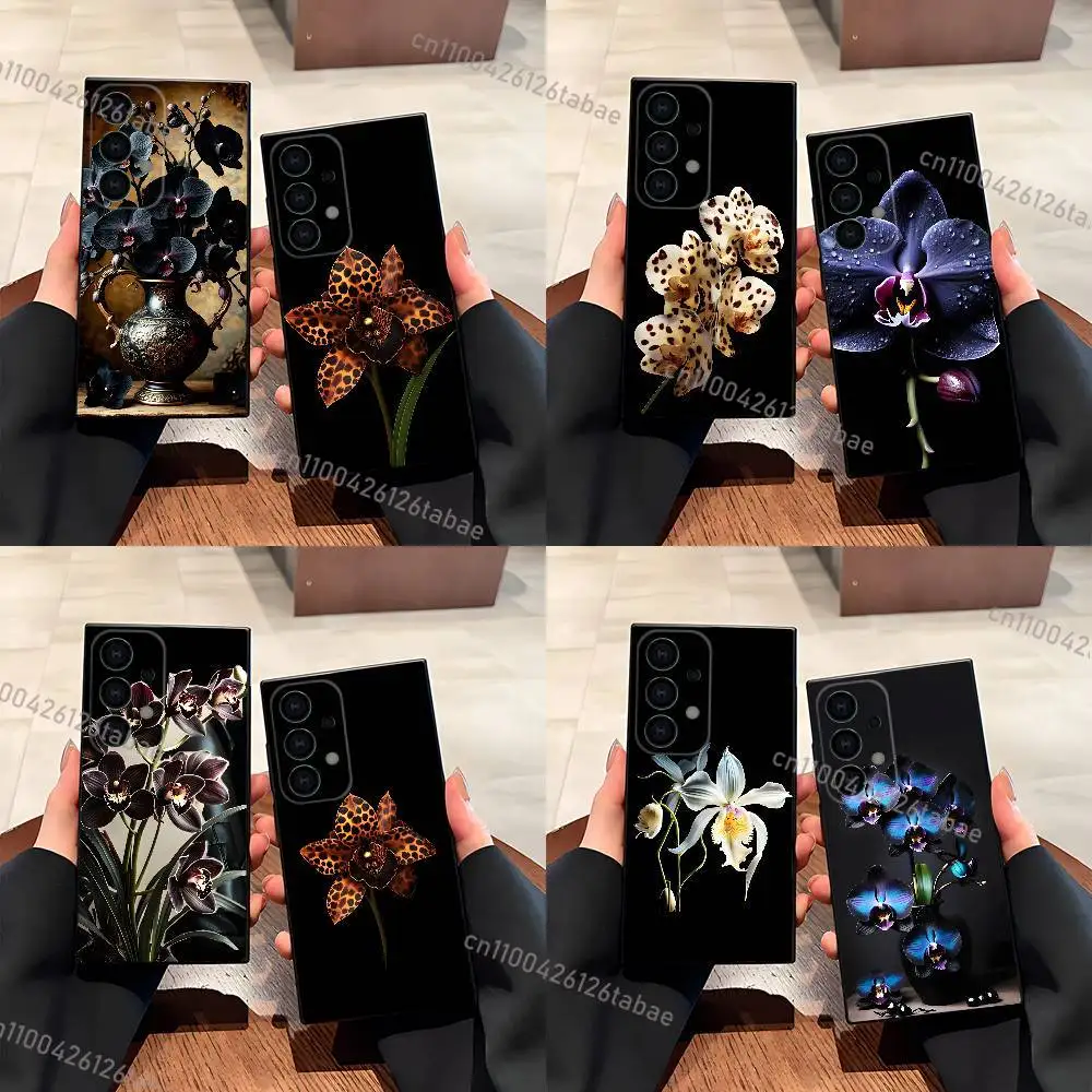 Leopard Print Black Orchid Aesthetics Phone Case for Samsung S series s21 s22 s23 s24 s25 S26 Plus Ultra to Skin-friendly case