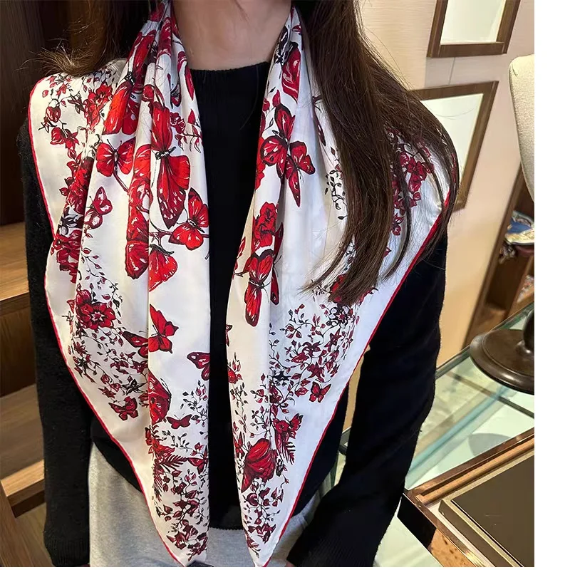 Butterfly Print 100% Silk Scarf Wraps 90 Real Silk Neckerchief Shawl