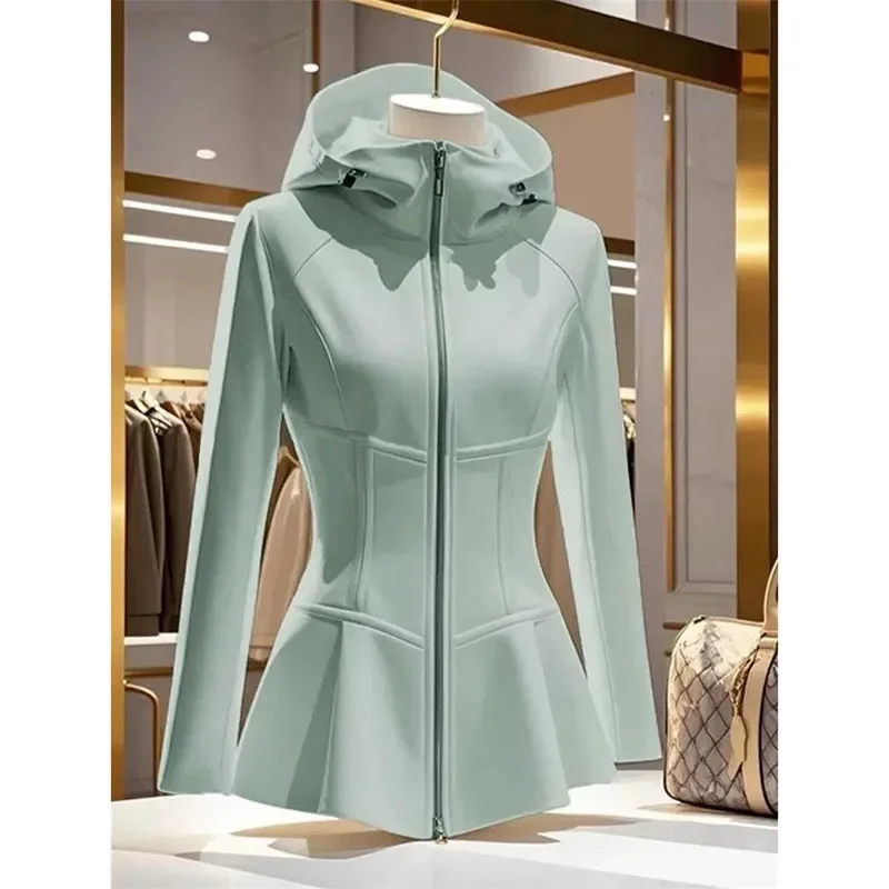

Korean Autumn Temperamen Hooded Short Tops Female High Quality Long Sleeve Casual Wild Waist Women Outwear Coats JJ440