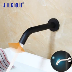 JIENI Black Chrome Lavatory Bathroom Faucet Wall Mount Sensor Faucet Automatic Free Touch Sensor Bathroom Sink Mixer Tap Faucet