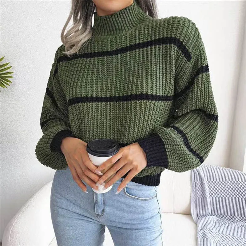 Y2K Fashion Women Sweaters 2023 Autumn Winter New Solid Color Long Sleeved Sweater Loose High Neck Warm Pullover Knitwears Tops