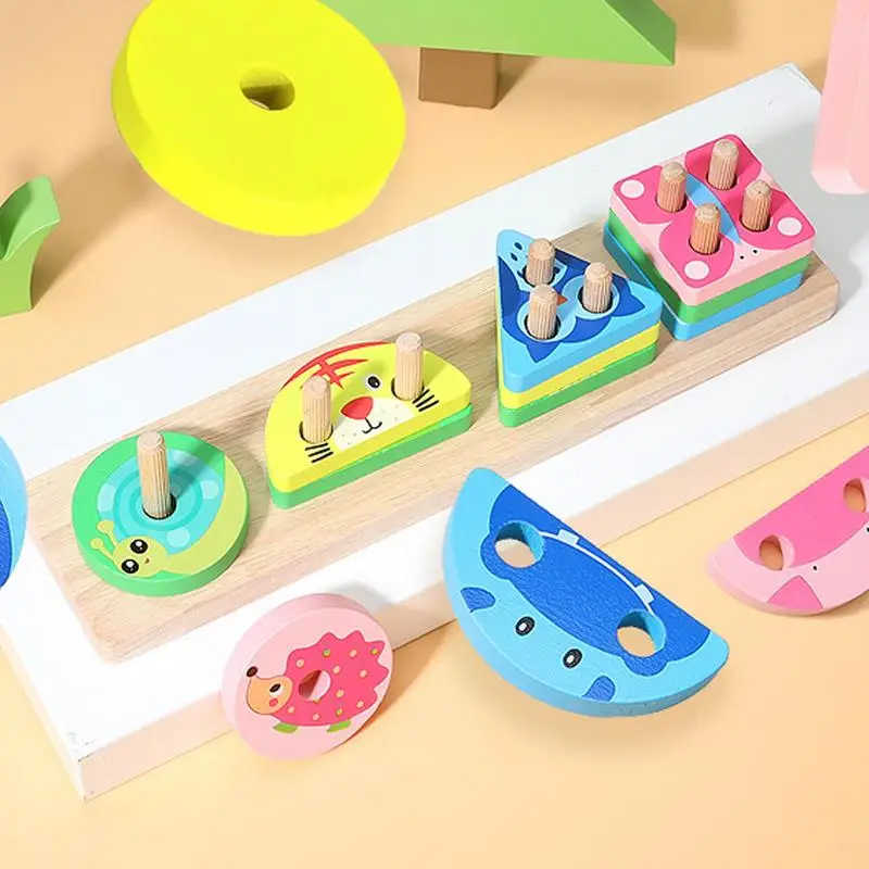 Shape Sorting Toy Color Recognition Stacker Shape Sorter Learning Shape Color Board Game Animal Pattern Blocks For Boys And