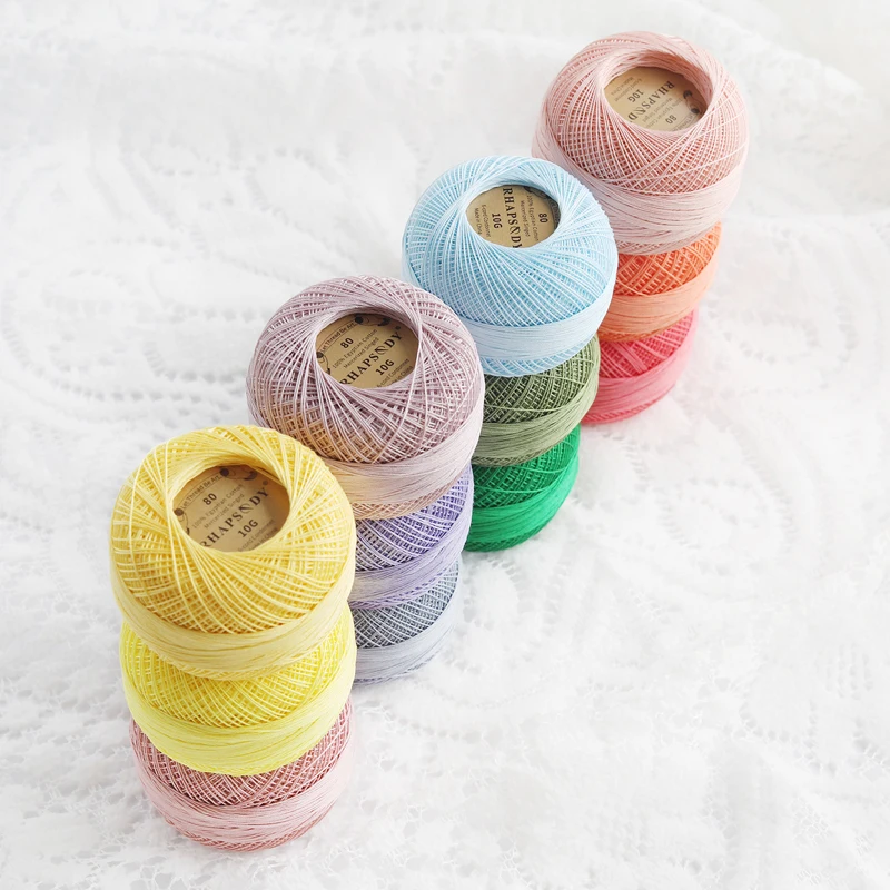 Rhapsody-Egyptian Cotton Crochet Thread, Knitting Thread Lace, 10Grams Balls, 184 Yards Spring Macaron, Premium Size 8