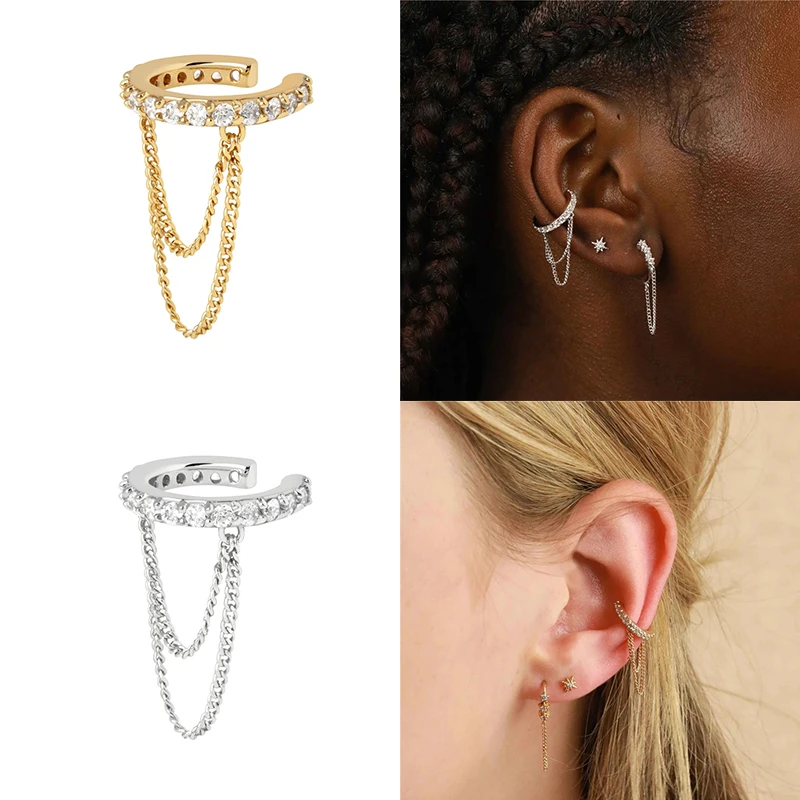 AIDE 1pcs 925 Sterling Silver Zircon Earring For Women Chain Cuffs Earring Pendientes Brincos Aretes Fine Jewelry Party Gifts