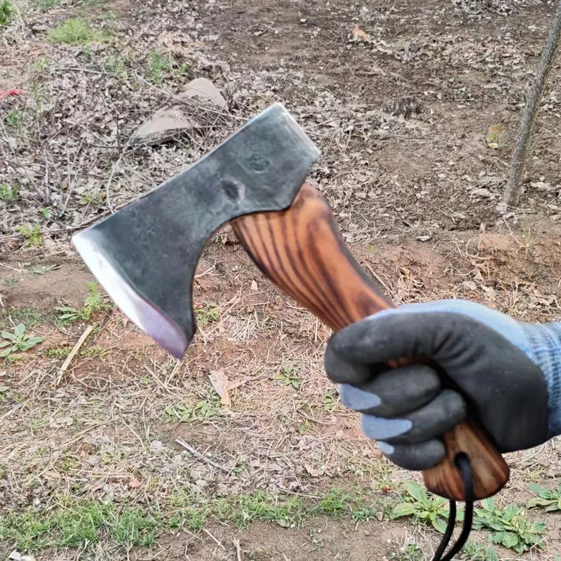 Forged Carbonized Wood-handled Axe for Outdoor Camping Tree Felling Self-defense Household Firewood Chopping Purposes