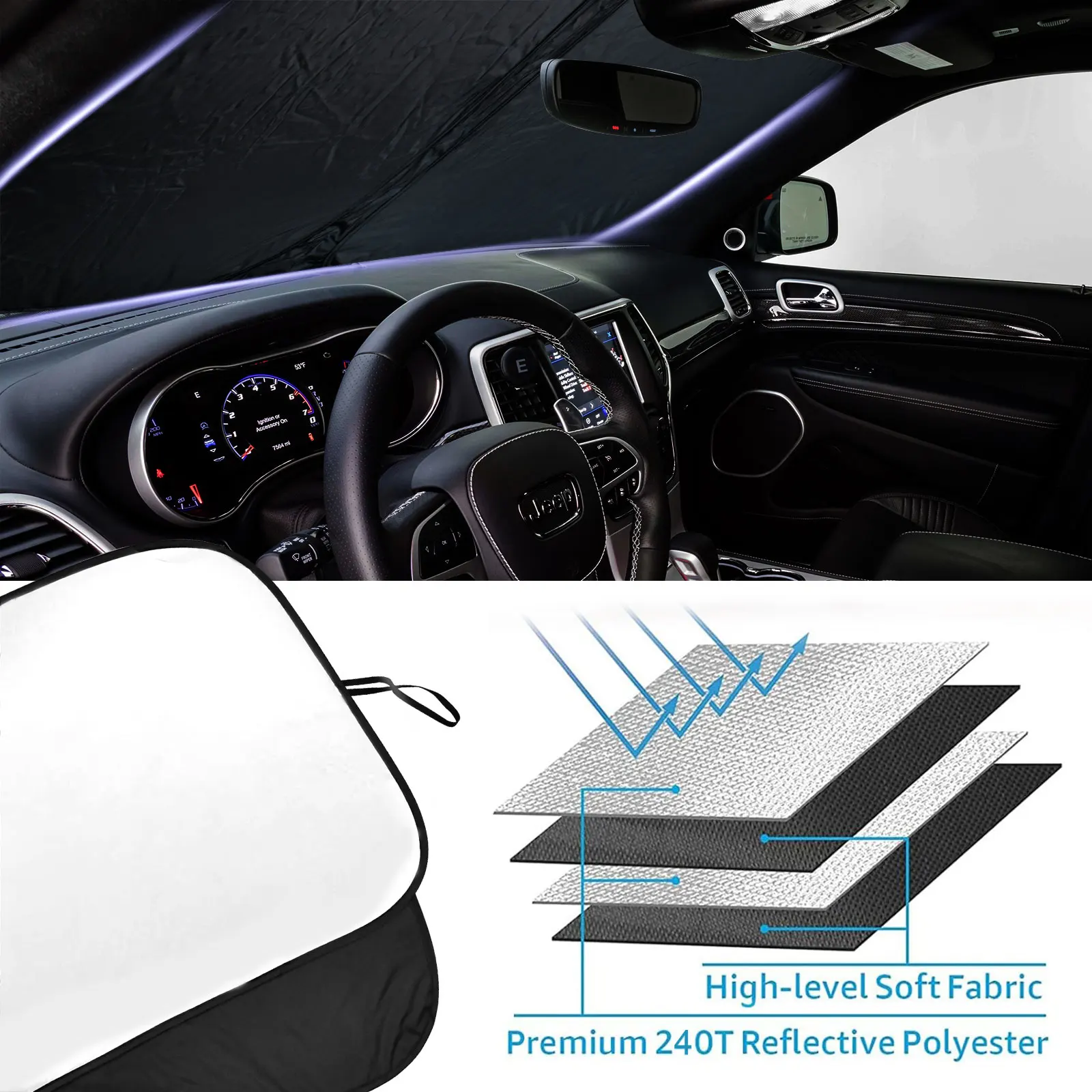 For Jeep Grand Cherokee 2014 2015-2023 Car Windshield Sunshade Cover Front Window Sun Shade Visor UV Protection Car Accessories