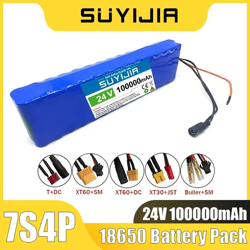 18650 7S4P 24V 100000mAh Rechargeable Li-ion Battery Electric Seat Electric Scooter Power Supply BMS+29.4V Charger