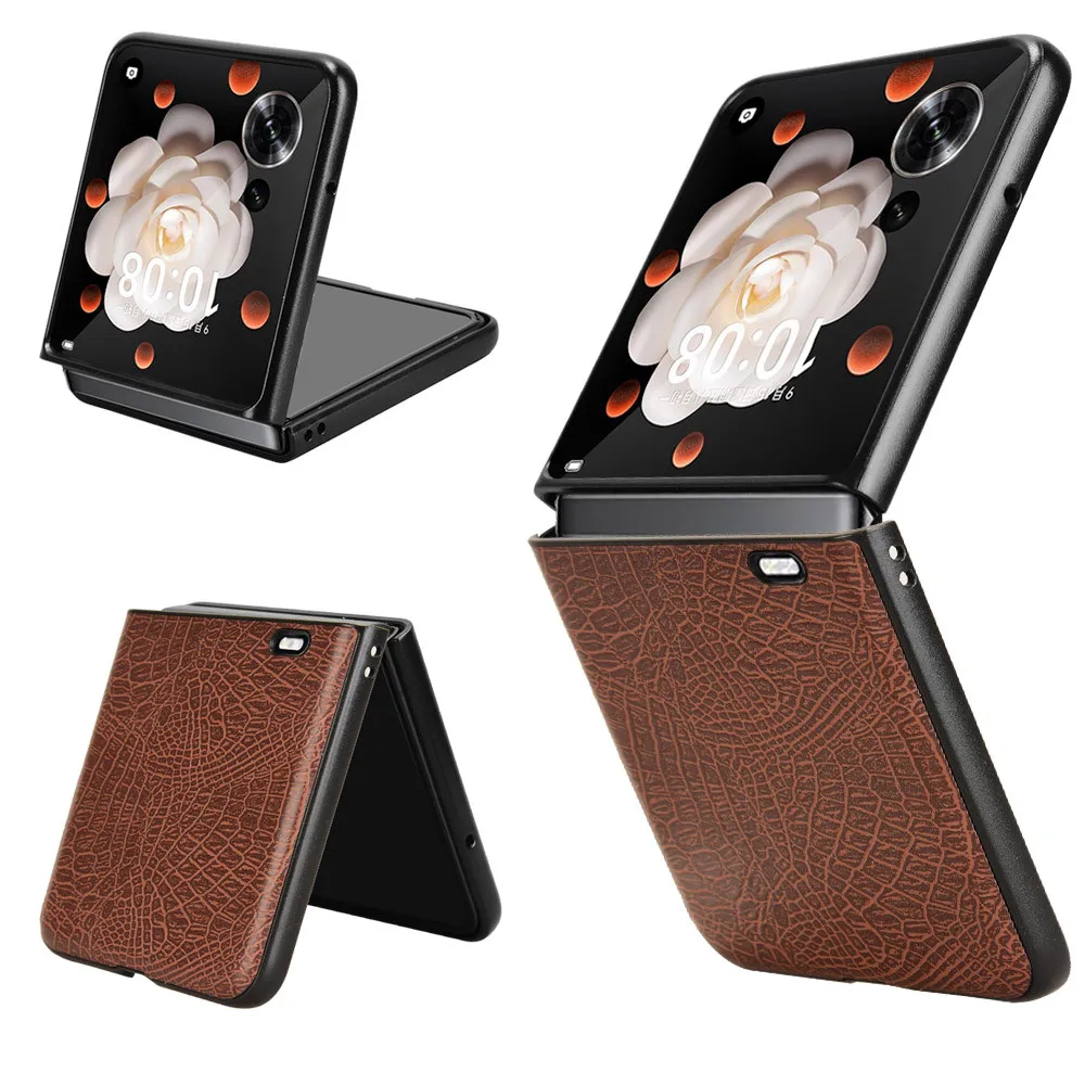 For Huawei Honor Magic V Flip Fusion Crocodile skin Texture PU Leather + Hard PC Case For Honor MagicV Flip Phone Coque