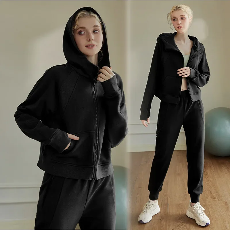 

Sweater Set Women's New Loose Thickened Thermal Hooded Zipper Cardigan Sports Design Sense Long-sleeved Jacket Two-piece Set