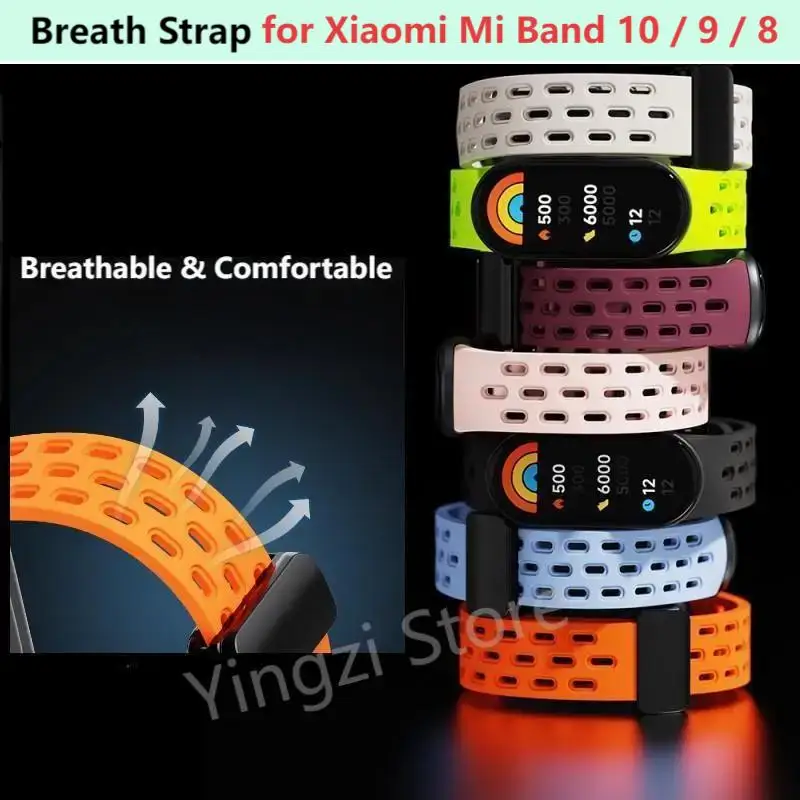 

Новый магнитный силиконовый ремешок для Xiaomi Mi Band 10 9 8, дышащий браслет для часов Mi Band 10 9 Band8, аксессуары для браслета NFC