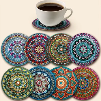 Wooden Mandala Coaster Set 1