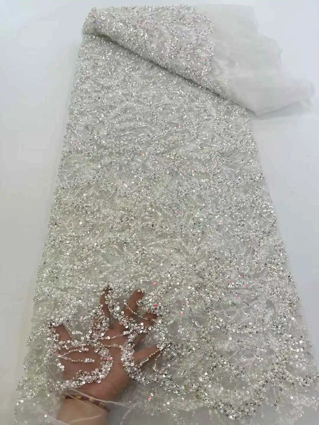 Afrykańska koronka z cekinami i haftem, wysokiej jakości francuski tiul na ślub, idealna dla pana młodego, nigeryjska koronka ślubna - XC