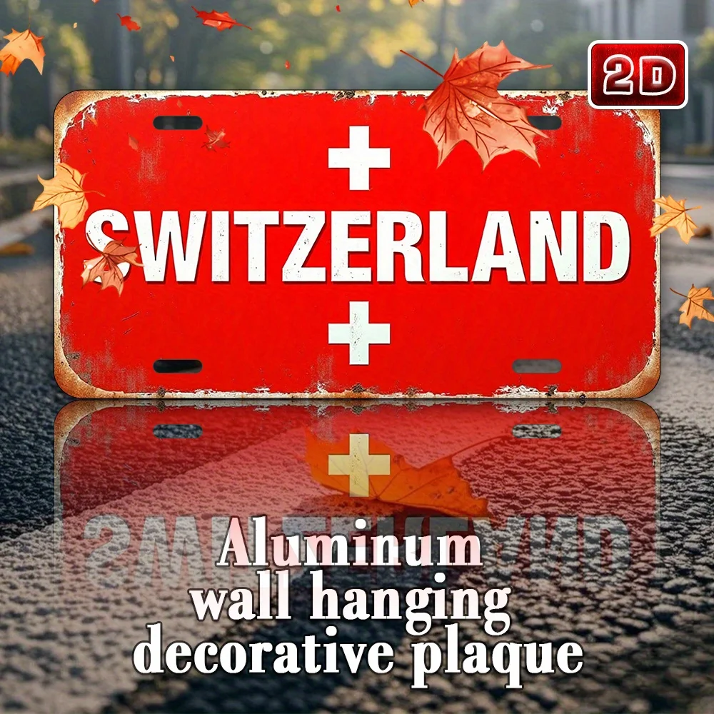 2D Flat,1pc Aluminum Metal Sign,UV Printed Wall Hanging Decor with Swiss Flag Design, Indoor/Outdoor Holiday Decoration for H