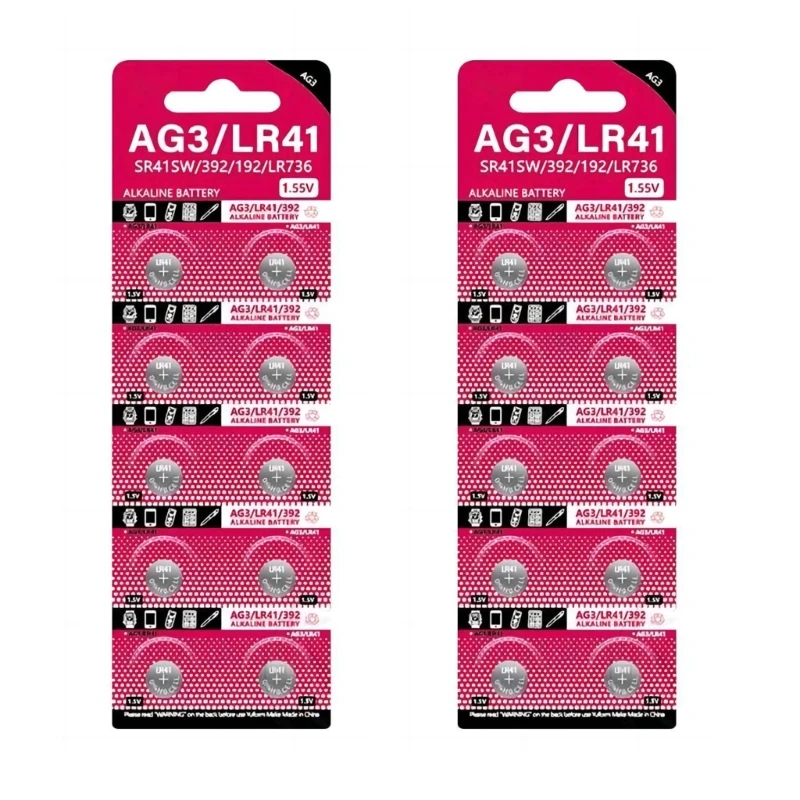 

AG3 1.55V Button Batteries SR41 192 L736 384 SR41SW CX41 LR41 392 Cell Coin for Lamps Watches Cameras Clocks and More