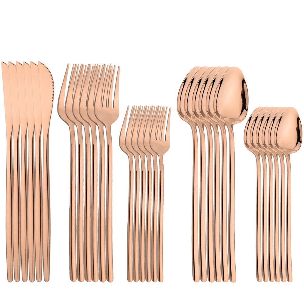 

6Set/30Pcs Dinnerware Sets 18/10 Stainless Steel Cutlery Set Knife Dessert Fork Spoon Tableware Kitchen Flaware Set