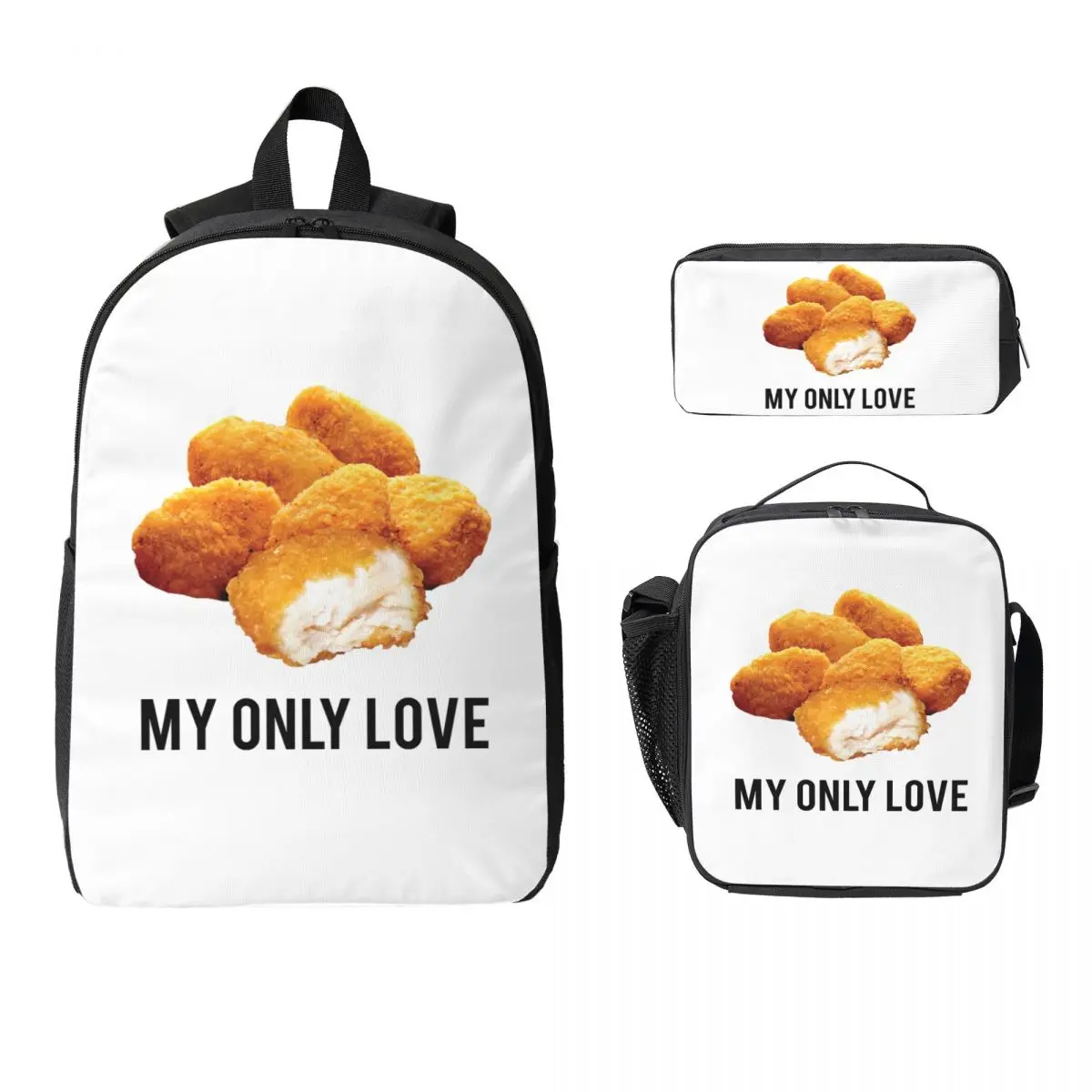 

Chicken Nuggets My Only Love Backpack Boys Girls BookBag School Bag Laptop Shoulder Bags 3ps Insulated Lunch Bag Pencil Case
