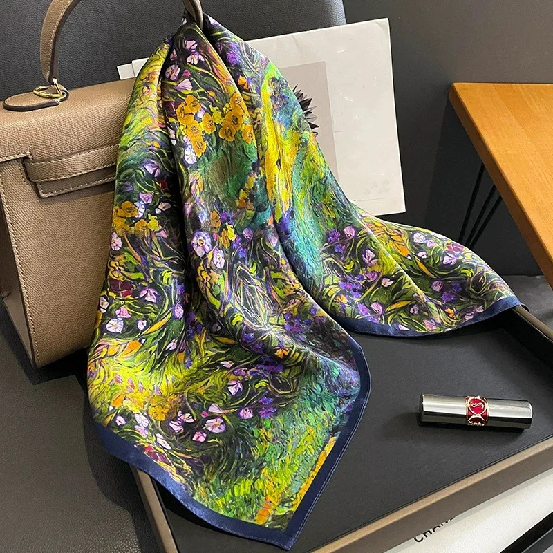 

Fashion Luxury Printed Silk Scarf for Women High-End Gift 100% Real Sillk 65cm Square Neckerchief Hijab Kerchief Bandana