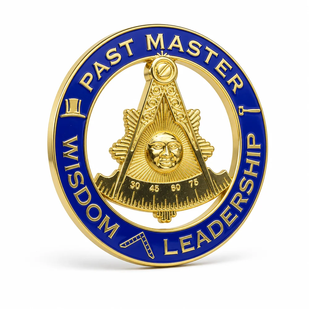 Past Master Car Emblem 3D Metal Blue Gold Auto Badge Masonic Style Rear Window Sticker Wisdom Leadership Car Exterior Decoration