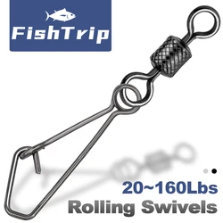 FishTrip 50Pcs Rolling Swivel Hooked Snap Fishing Swivel Snap with Carabiner Stainless Steel Fishing Connector