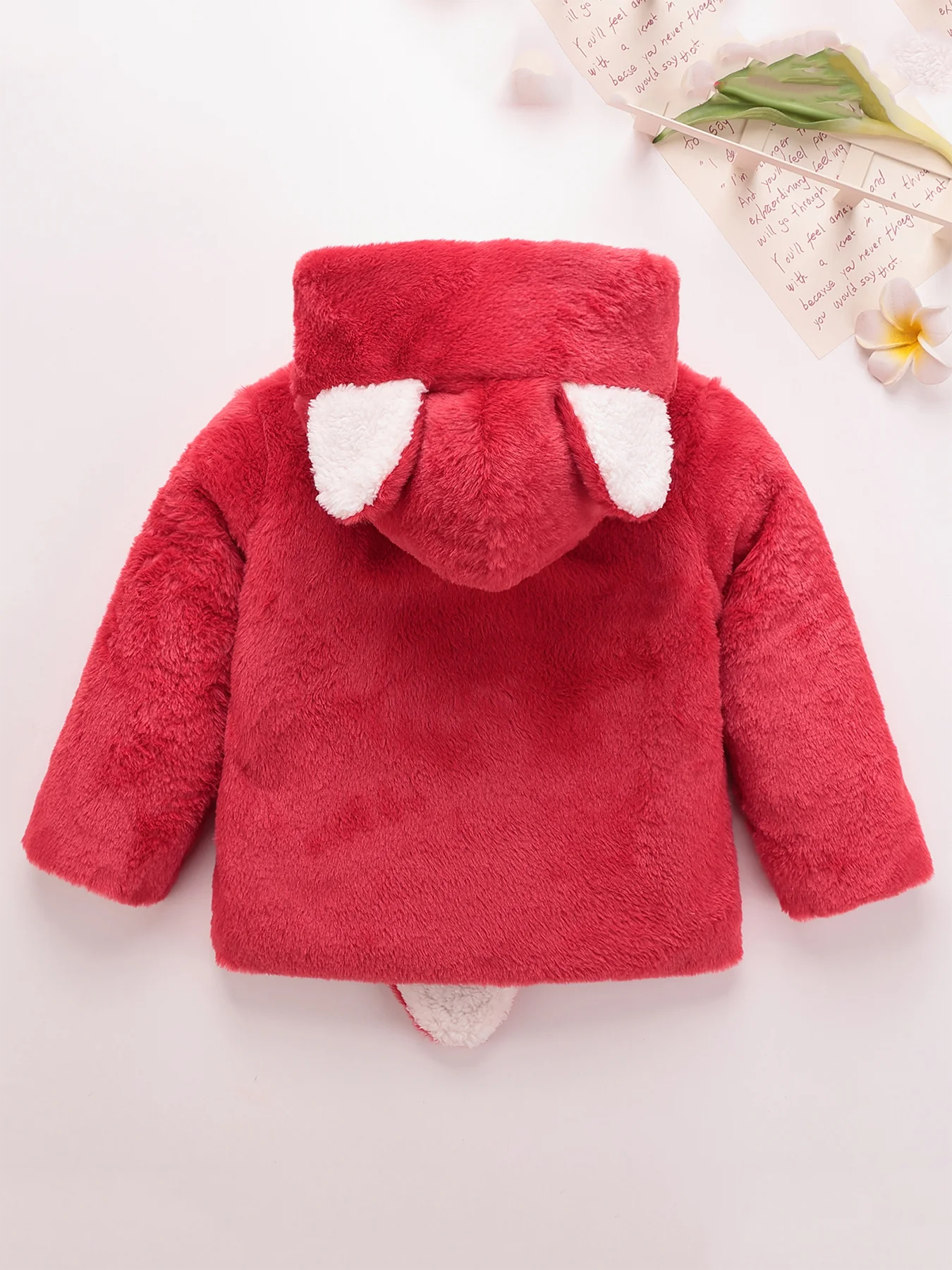 0-6yrs old infant baby girl red hoodie fluffy coat with tail Girl Winter outwear