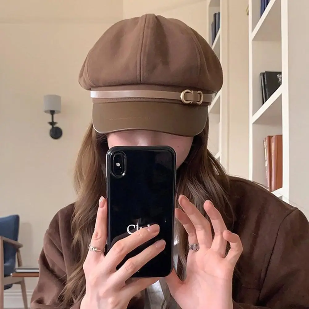 خمر بلون قبعة بيريه الخريف الشتاء موضة الرسام قبعات قبعة صوف عادية موزع الصحف قبعة ملابس غير رسمية يومية #3