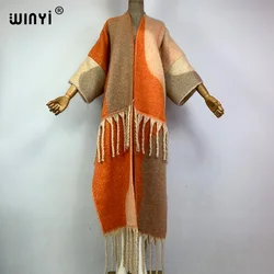 WINYI winter coat for women Africa new print tassels Luxury Long Fur Loose OverCoat Thick Warm long down coat fashion cardigan