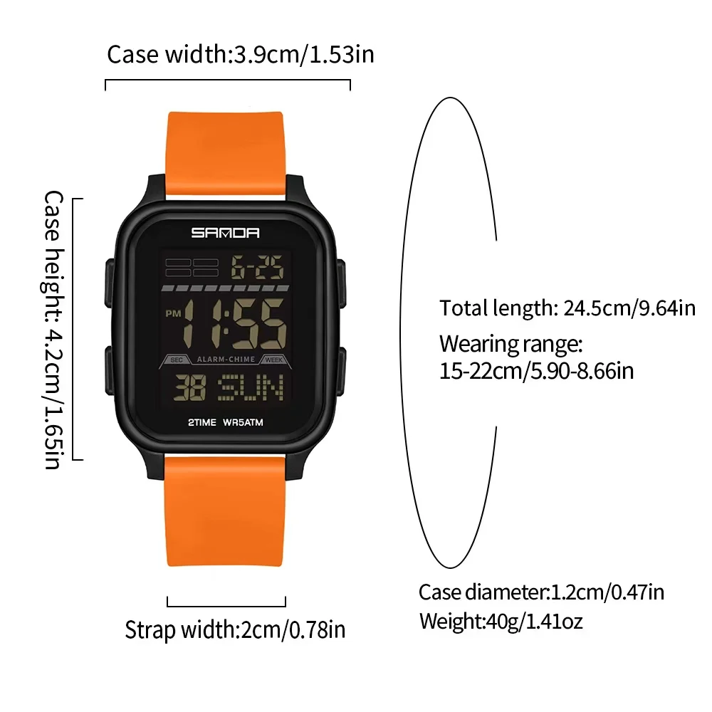 Fashion Rectangle Design Mens Digital Watches Waterproof Sports Wristwatch Date/Week/Stopwatch/LED Backlight Watch For Man Gifts