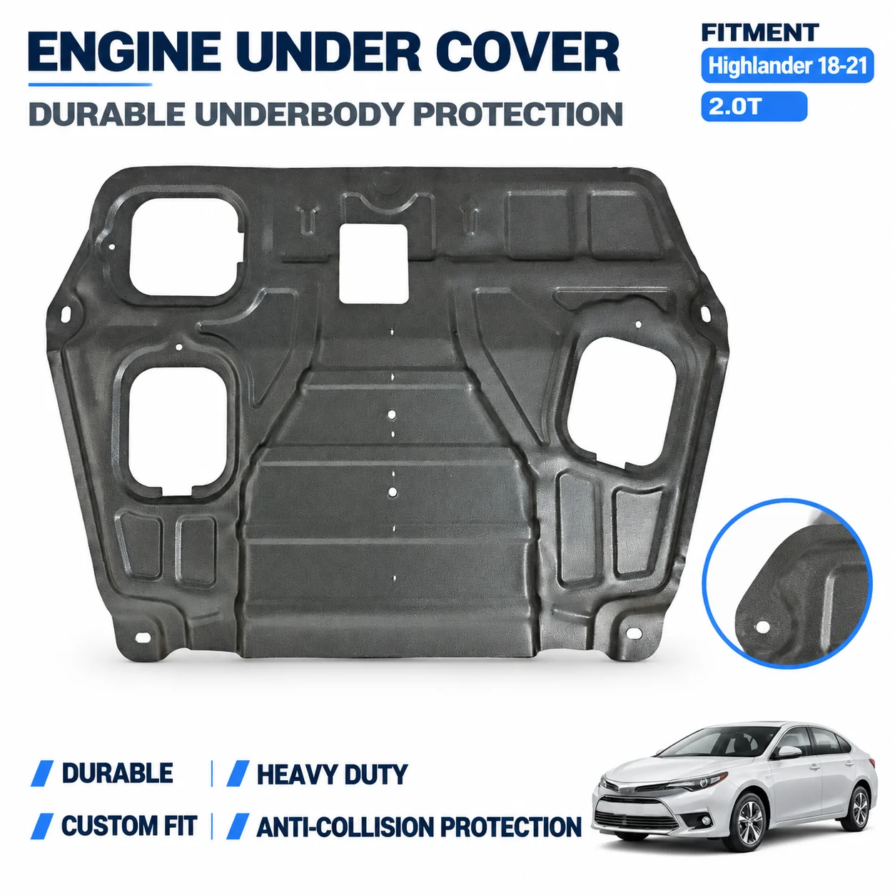 Custom Fit Chassis Bottom Engine Underbody Protector For Toyota Highlander 18-21 2.0T Shock Resistant Full Coverage