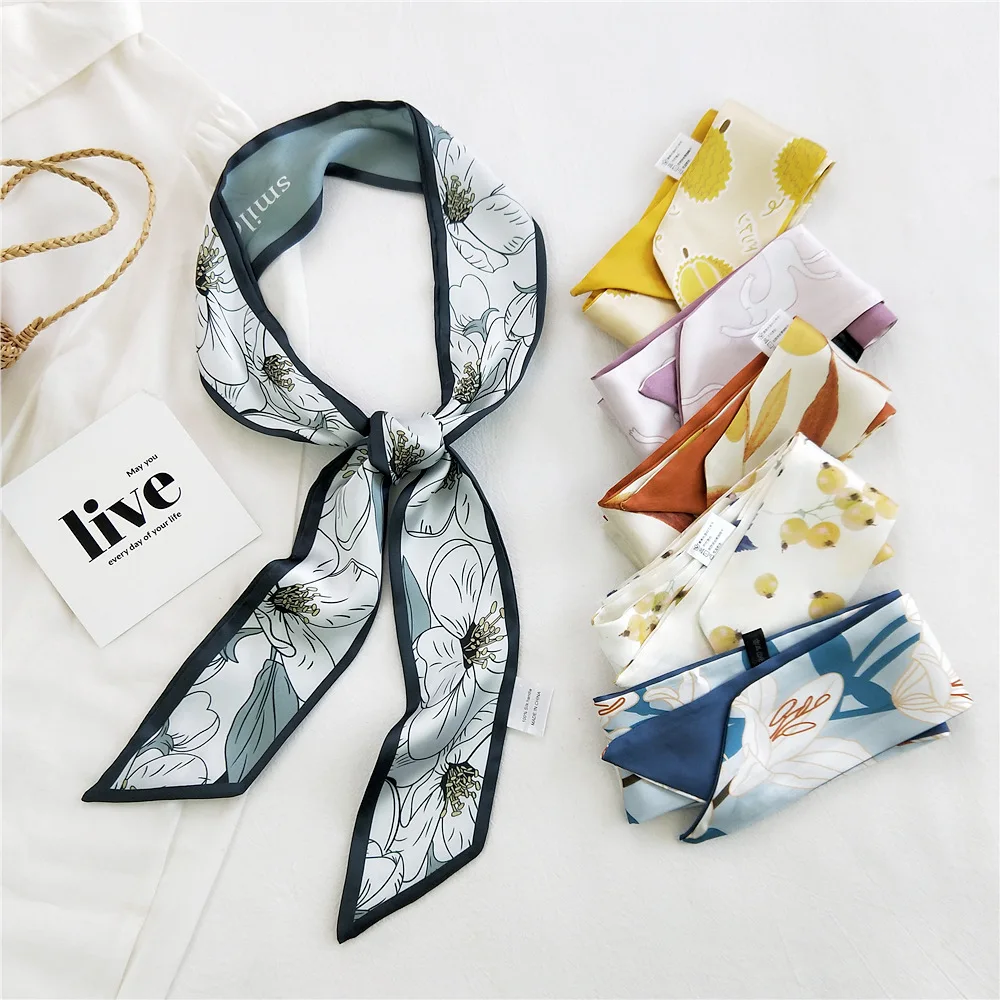 6*125cm Flower Fruit Narrow Long Hair Ribbon Scarf Hairband Headband Women Girl Ponytail Braid Bag Hat Tie Accessories Headwear