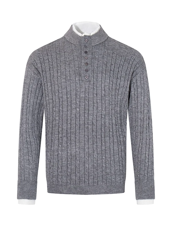 

American Sle Spring Autumn Loose Knitted Sweater Henry Collar Twist Yarn Casual Long Sve Top for Men And Women