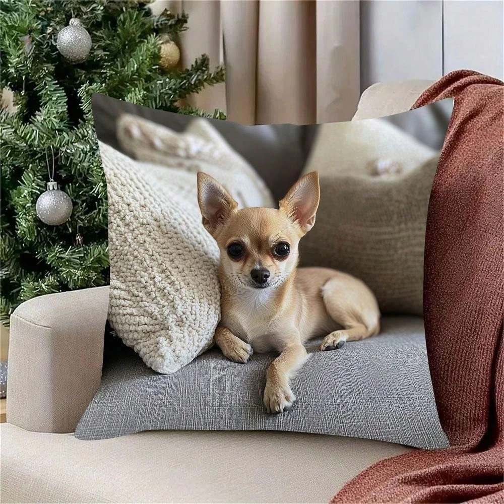 

Пасхальная наволочка чихуахуа | Дизайн сидячей позы, без вставки | Декор для гостиной, спальни (плоский принт)