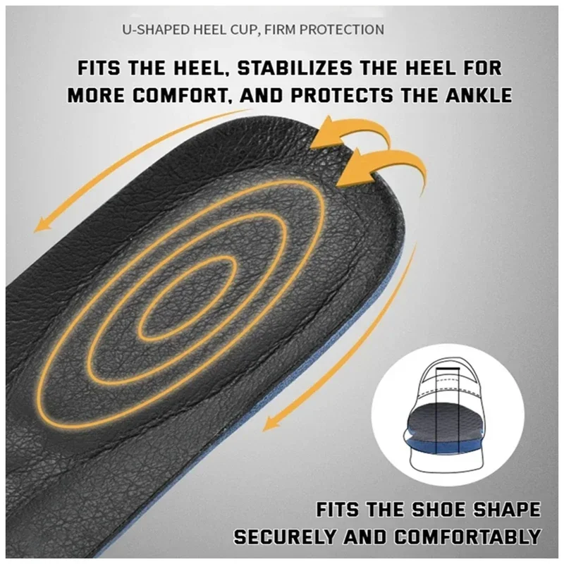 1Pair Leather Shoe Insoles Orthopedic Insole for Feet Arch Support Plantar Fasciitis Shoe Pads Shock-absorbing Cowhide Shoe Sole