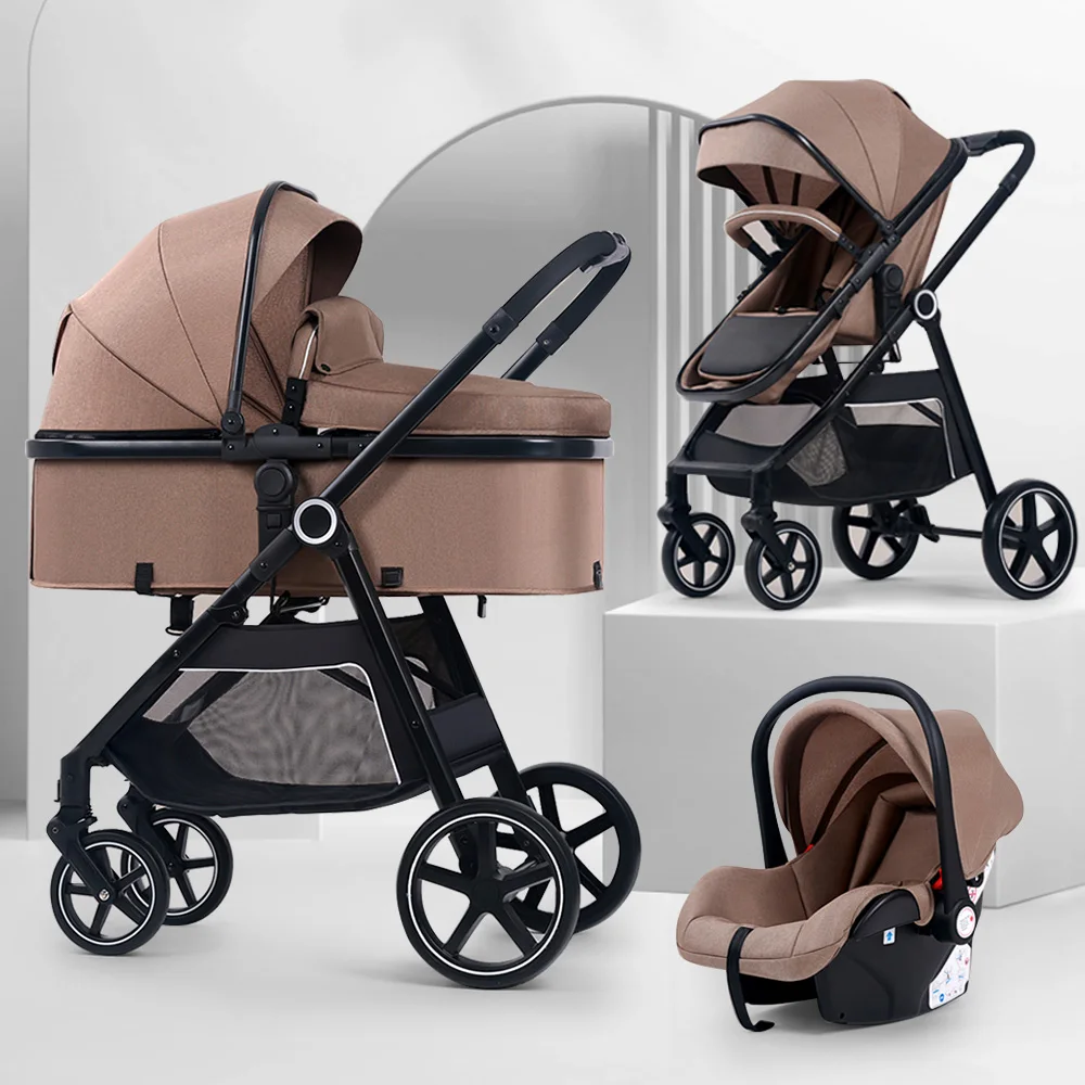 Coches Carreolas Para Bebes Assento de Carro e Carrinho Base, Infantil Baby Pram, Uma Mão Dobre, 3 em 1