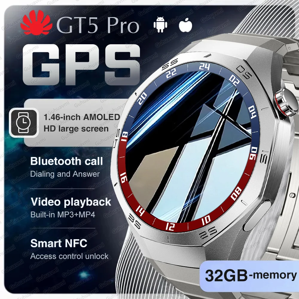 GT5 Pro GPS Smartwatch Amoled شاشة 32GB MP3 MP4 لاعب بلوتوث شبكة تقاسم APP Store ChatGPT ساعة ذكية رجل ساعة رياضية