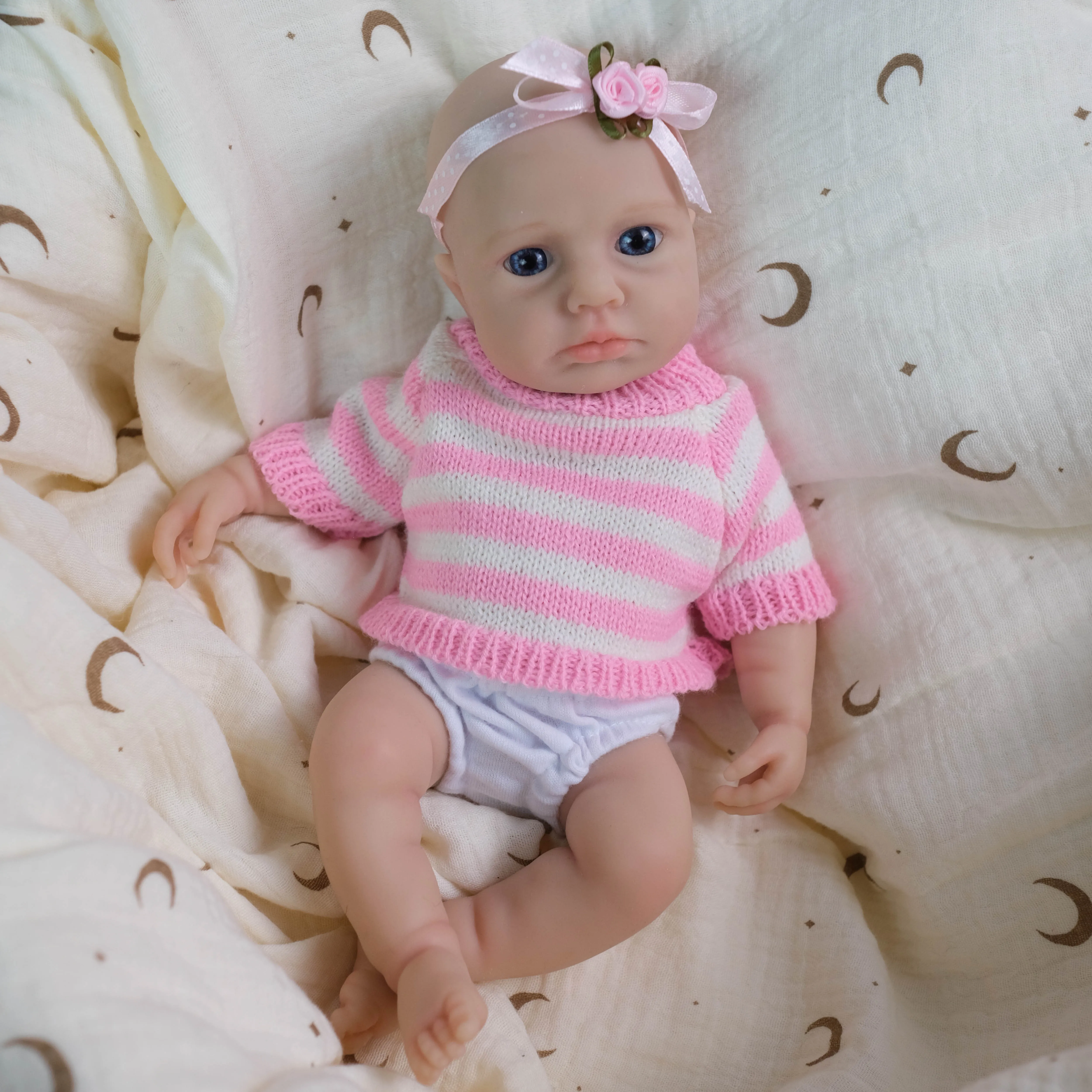 NPK-Muñeca bebé de silicona súper suave y sólida de 8 pulgadas, LouLou Awake Girl, juguete de silicona platino elástico blando para niños