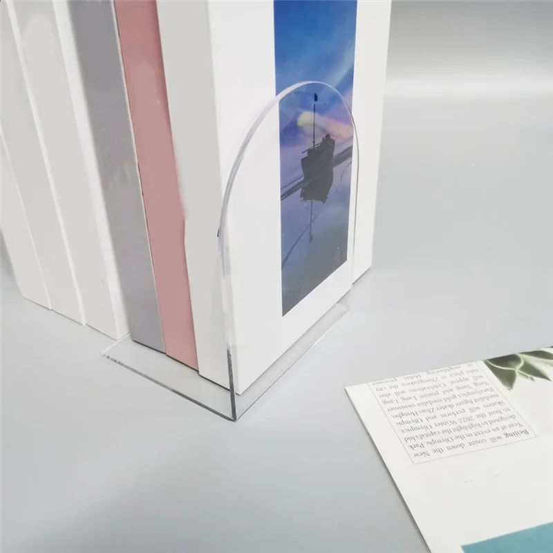 

ABFU-Acrylic Book Ends For Book Shelves Bookends Non-Skid Book End Clear Bookends For School Library And Desktop Organizer