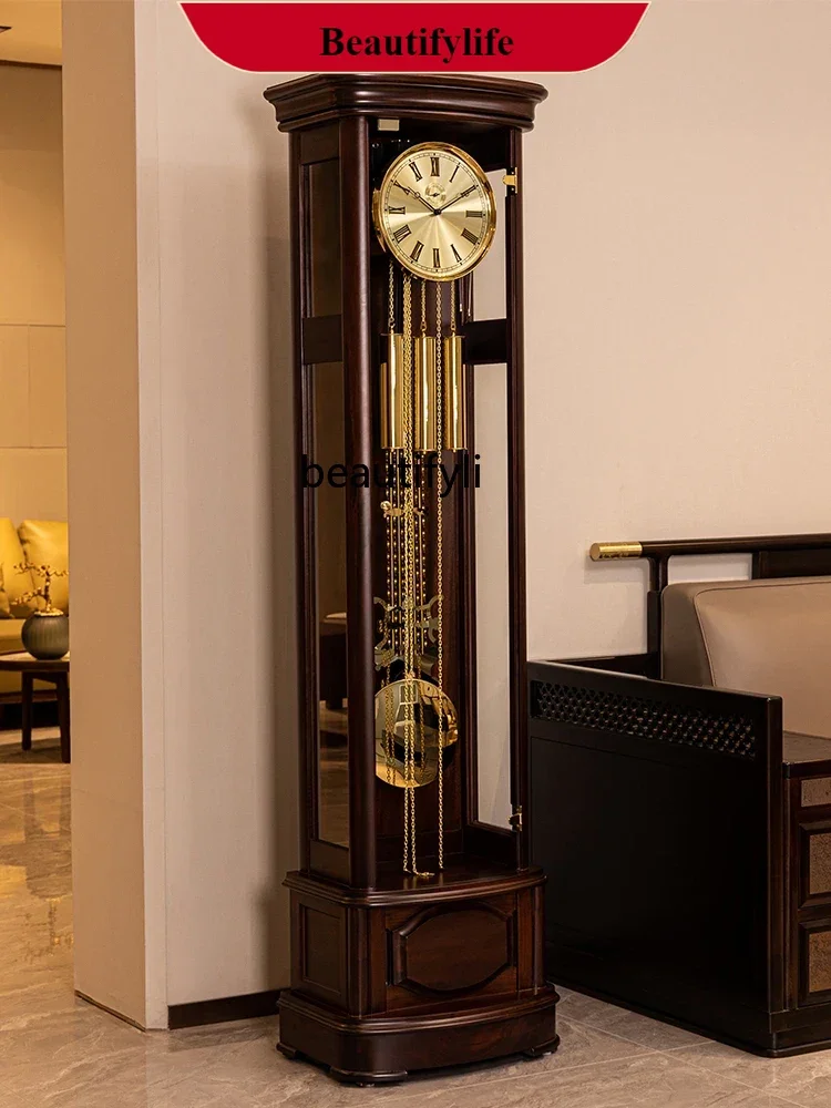 

F132 Mahogany floor clock living room light luxury new Chinese European modern simple standing large clock pendulum clock