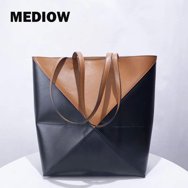 MEDIOW Puzzle Fold Tote Bags For Women Luxury Designer Handbags Purses 2024 New In PU Splicing Large Capacity Underarm Shoulder