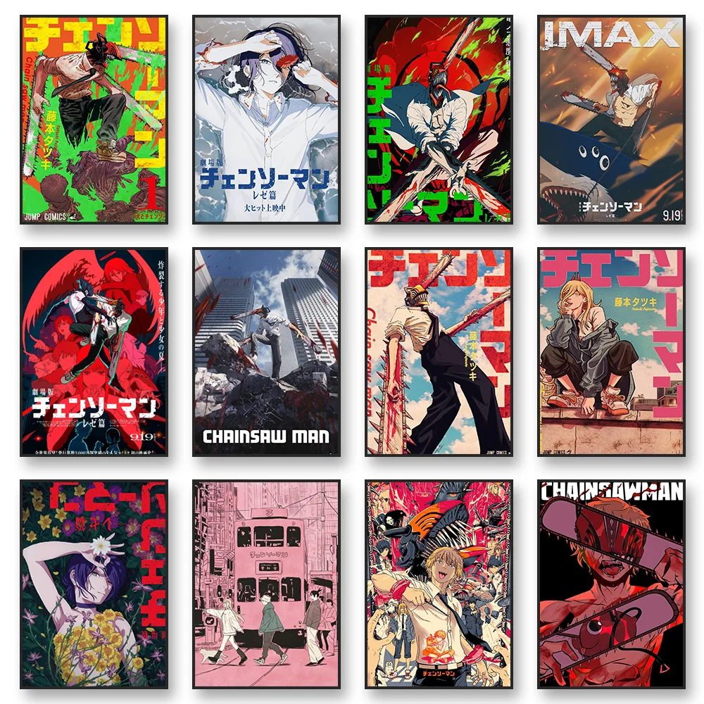 C-Chainsaw Man Anime Poster Denji Power Aki Hayakawa Urban Street Scene Manga Wall Art Aesthetic Room Decor Print Canvas Print