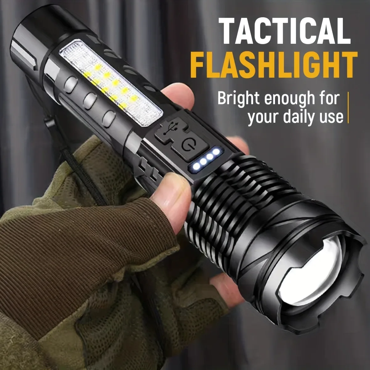 Powerful White Laser LED Flashlight Waterproof 18650 Torch With Side Light 7 Modes Camping Fishing Lantern USB Rechargeable Zoom