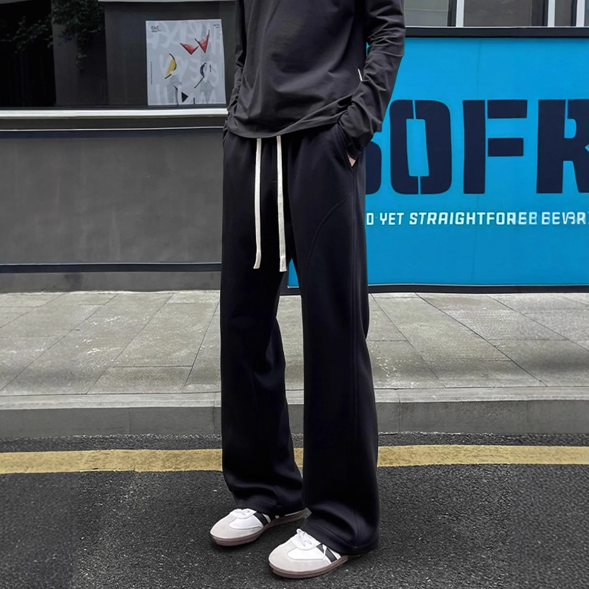 miter-cut scimitar sweatpants men's autumn slim-fitting micro-pull pants casual sports trousers