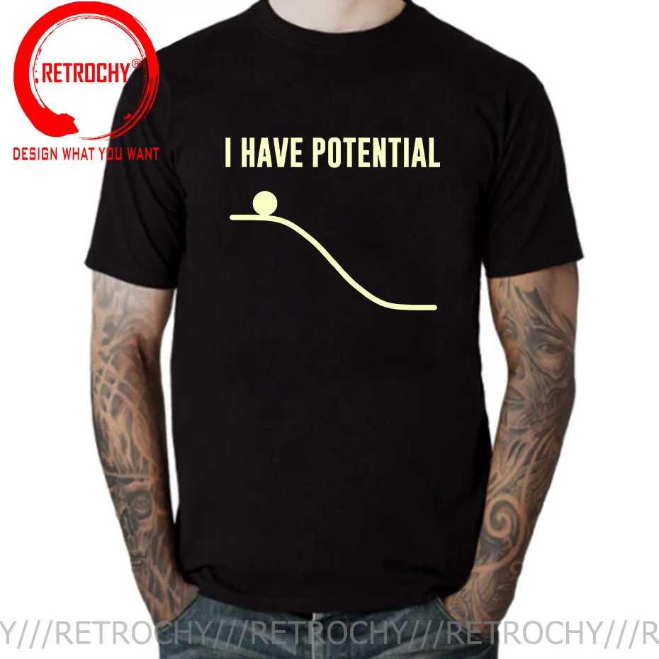 2022 New Geek T-shirt Men Have Potential Energy T Shirt Physics Graphic Male Tshirt O Neck Cotton Tops Tee Gravity Work T-shirts