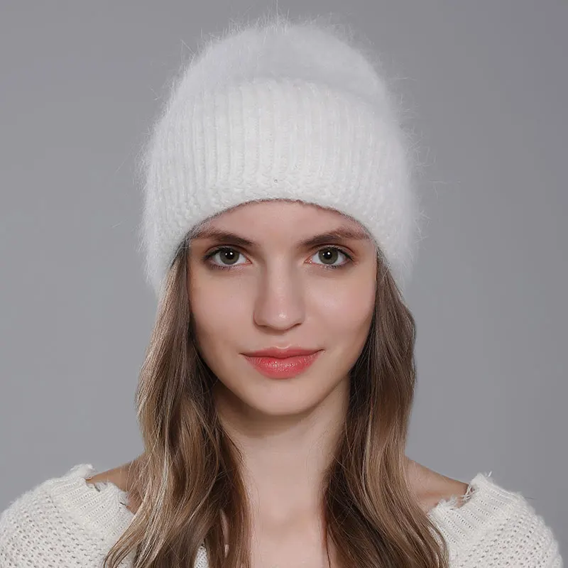 CNTANG 2024 Trend Women Hat Winter Warm Angora Long Rabbit Fur Beanies Knitted Cashmere Hats For Female Fashion Ladies Cap