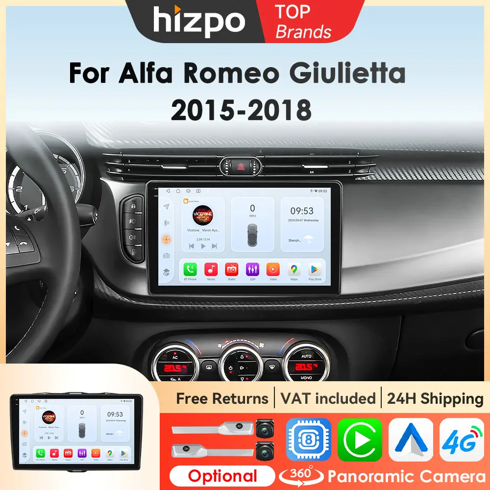 Hizpo 2Din Android 14 Autoradio Per Alfa Romeo Giulietta 2015 - 2018 Carplay Lettore Multimediale Schermo Intelligente Autoradio GPS
