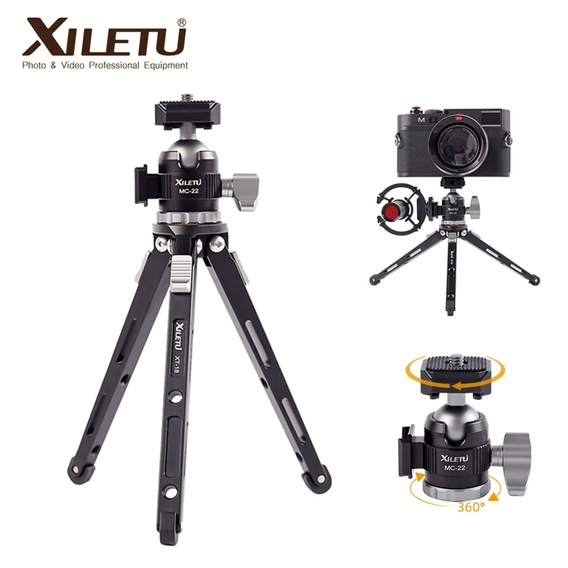 XILETU MC22 XT18 Mini Double Cold Shoe Ball Head Desktop Stand Tripod for Phone Mirrorless Camera Microphone With 1/4 Screw Hole