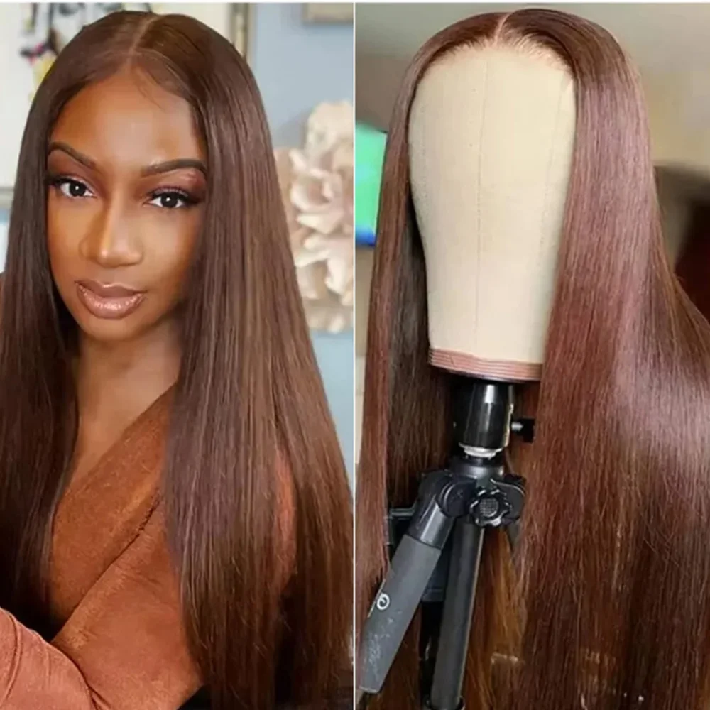 

Плотность 220, прямой шоколадно-коричневый парик из натуральных волос на кружеве для женщин, 13x6, 13x4, HD, прозрачные кружевные фронтальные парики, предварительно сорванные