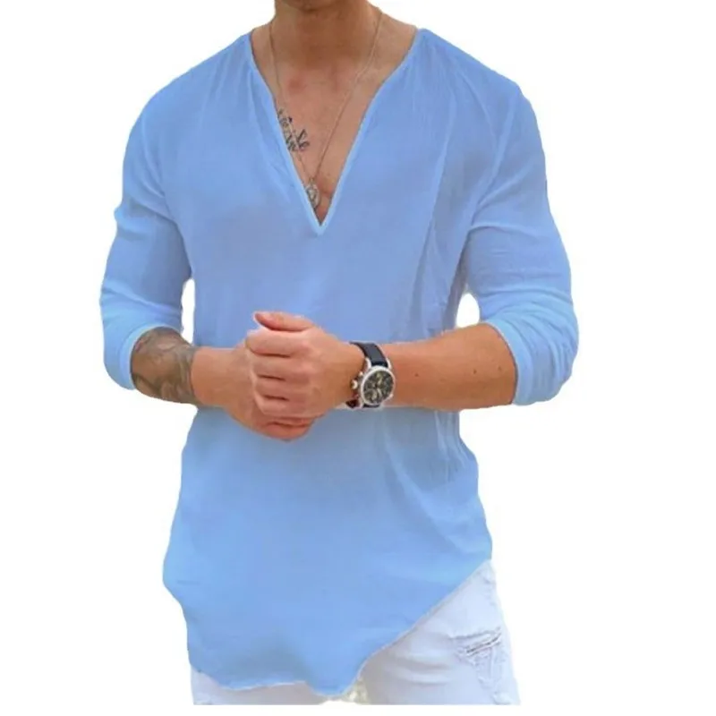 2025European and American New Fashion V-neck Solid Color Casual Four Seasons Shirt for Men